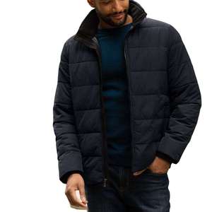 Nonwoven Men's Casual Stand Collar Hooded <b>Jacket</b> Autumn Winter Zipper Closure <b>Quilted</b> Puffer Coat Solid <b>Pattern</b> Front Logo - Product Image 1