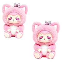 Peluche Costume de Chat Rose avec Nœud Décoratif, Détail Ventre Blanc et Rouge, Matériaux Mixtes, Jouet Mignon Rembourré, Cadeau pour Enfants, Jouet Kawaii, Poupée en Vinyle