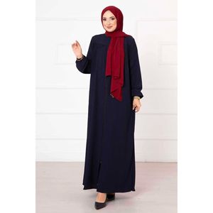 Navy Blue Shirred <b>Abaya</b> with Comfortable Fit Safety Clothing Product - Product Image 2