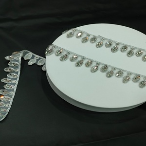 Handmade Designer Silver Crystal Stone Embellished Floral Border Diamond Lace Trim Fancy Floral Border <b>Net</b> <b>Fabric</b> - Product Image 4