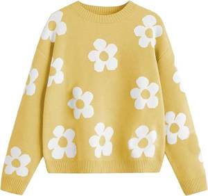 Sudadera de Manga Larga con Cuello Redondo y Parches de Flores para Niña, Bonitos Pullovers - Product Image 4
