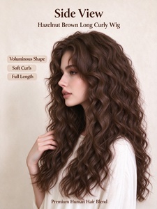 Peluca Larga Rizada Marrón Avellana con Ondas Naturales y Voluminosas, Cabello Virgen Europeo de Una Sola Tira con Clip para Uso Diario - Product Image 4
