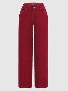 กางเกงยีนส์เอวสูงผ้าฝ้ายระบายอากาศสำหรับผู้หญิง ขายดี ทรงขากว้าง สไตล์ลำลอง เหมาะสำหรับฤดูหนาว - Product Image 2