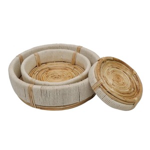 Nuevo Cesto Ovalado de Cuerda de Algodón Tejido Barato al por Mayor con Detalles de Cuero para Almacenamiento de Ropa y Artículos de Madera, Diseño Ecológico y Colorido - Product Image 1