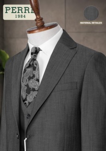 Traje de Negocios para Hombre Perre, Estilo Británico, Gris Oscuro, Doble Botonadura, Cuello Mao, Antiarrugas, Antiretracción, Tallas Grandes, Corte Regular - Product Image 2