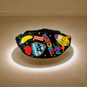 Bandeaux pour cheveux faits à la main pour les enseignants, design exclusif avec base noire et broderie multicolore pour le bain, le spa, le maquillage - Product Image 5