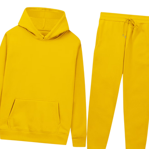 Conjunto deportivo premium de sudadera con capucha y pantalones de chándal de algodón amarillo para hombre y mujer, ropa deportiva informal de invierno, ropa de calle, logotipo personalizado - Product Image 5