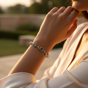 Bracelet en argent 925 avec aigue-marine pour femmes, bijoux tendance en pierres précieuses - Product Image 2