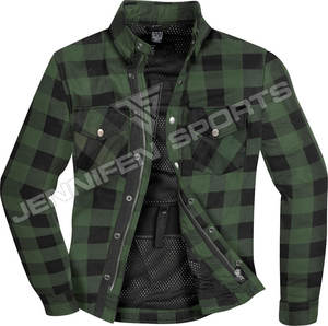 Camisa de franela de algodón 100% para exteriores para hombre, manga larga, cremallera y cierre de botón, bolsillos en el pecho, forro interior de malla y protecciones - Product Image 2