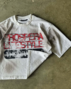 เสื้อยืดโอเวอร์ไซส์สำหรับผู้ชายผ้าฝ้ายกราฟิกพิมพ์ลายบนหน้าจอไหมผ้าฝ้ายแบบกราฟิก300 GSM 100% เสื้อยืดโอเวอร์ไซส์ - Product Image 5