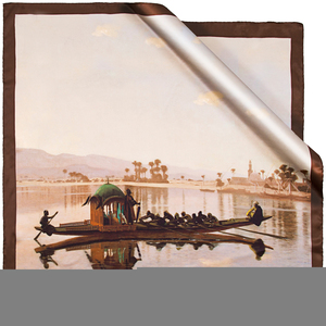 Beige Silk Square Scarf with Landscape Pattern - Product Image 1