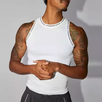 Haut de compression de base sans manches à double couche pour hommes Chemise d'entraînement en coton respirant avec col rond et couche de base
