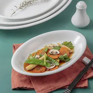 OEM 12 ''Высококачественная Белая Фарфоровая однотонная овальная гладкая обеденная тарелка для ресторанов и отелей оптовая продажа производство фарфора