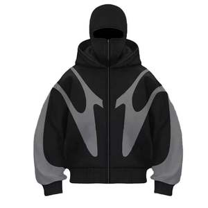Sweat à capuche personnalisé avec cagoule Ninja d'automne pour homme, surdimensionné, en polaire tricoté lourd, brodé, avec masque imprimé long - Product Image 1