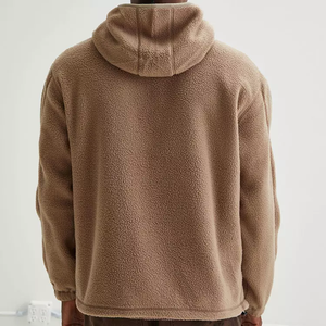 Winter Mens Oversized <b>Sherpa</b> <b>Hoodie</b> Heavyweight Pullover with Half Zip, Custom Logo, Long Sleeve Warm Jacket - Product Image 2