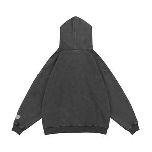 100% coton français éponge pull à capuche survêtement sweat à manches longues bouffantes sweats à capuche imprimés vêtements d'entraînement surdimensionné en détresse - Product Image 4