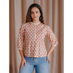 Top Corto de Algodón Estilo Pintux Rosa con Decoración Fruncida - Product Image 1