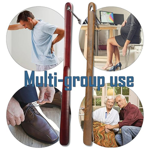 Wooden Shoe Horn Long Handle For Seniors 23.6" Easy Wear Helper Shoehorns Women Kids <b>Baby</b> Elderly Hanging Rings - Product Image 6