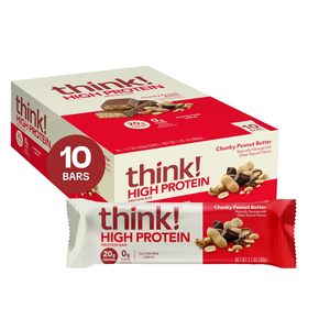 Réfléchissez! Barres protéinées, collations riches en protéines, sans gluten, compatibles casher, beurre de cacahuète chunky, 2,1 oz par barre, lot de 10 - Product Image 1