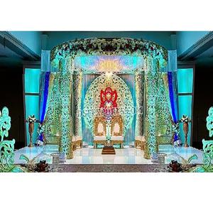 งานแต่งงานแบบอินเดียใต้ แมนดาปสีทอง งานแต่งงานแบบดั้งเดิมของอินเดียใต้ แมนดาปแบบมหารานี ตกแต่งแมนดาปทรงกลม ดีไซน์สวยงาม แมนดาปทรงกลม ปาร์ธ - Product Image 1