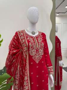 Palzoo Designer Salwar Kameez on Roman <b>Silk</b> Fabric Beautiful with <b>Thread</b> Sequence Work Same Color Available - Product Image 4
