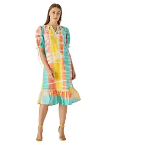 100% reines und atmungsaktives Baumwoll-Midi kleid Knielange Kleider Sommerkleid für Mädchen und Frauen