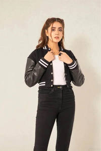 Vestes de baseball universitaires pour femmes à la mode, fabriquées en 100% laine et denim, vêtements décontractés durables - Product Image 4