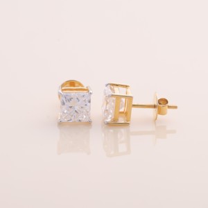 Boucles d'oreilles clous en diamant taille princesse de 4,06 carats cultivé en laboratoire, en argent sterling 925 massif, bijoux solitaires - Product Image 3