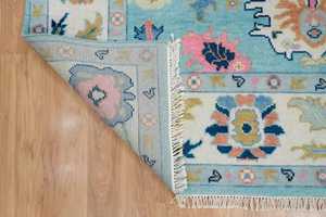 Alfombra de lana anudada a mano Oushak de lana azul personalizable, juego de alfombras tradicionales de estilo turco moderno para sala de estar, habitación de niños - Product Image 3