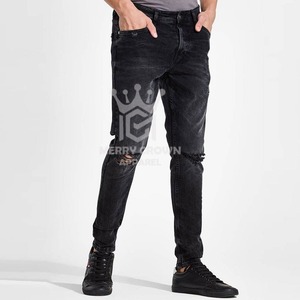 Nueva moda invierno oscuro transpirable ecológico recto ajuste Casual sólido pantalones de mezclilla para hombres 100% algodón de alta calidad - Product Image 1