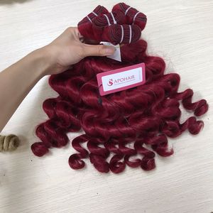 ราคาส่ง ผมแท้สีแดง 18 นิ้ว แบบลอนธรรมชาติ ต่อผมแบบเย็บด้วยเครื่อง - Product Image 2