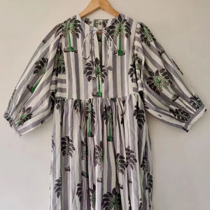 Vestido MIDI informal de verano con cuello profundo y cierre de cuerda Estampado de puntos florales Cintura natural Silueta suelta - Product Image 1