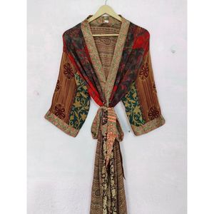 Kimono de seda Vintage Hippie para mujer, albornoz, ropa de dormir, camisón de Sari bohemio, ropa de playa para mujer, Kimono de seda Sexy - Product Image 4