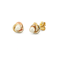 Pendientes de Perlas de Agua Dulce Blancas de 3-4 mm, Grado AAA, Oro de 14K, Joyería Fina Clásica y Elegante para Mujer, Diseño de Nudo, Sin Níquel