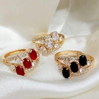 Vente flash - Bague traditionnelle indienne pakistanaise rétro en laiton punk à trois pierres, plaquée or 18 carats, bijoux de mode pour femmes