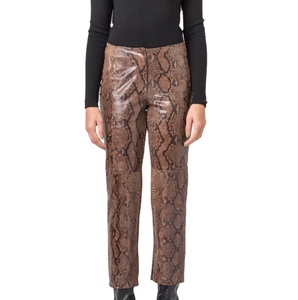 Top Quality <b>Snake</b> <b>Print</b> PU Leather Pants Ankle Length Casual Style Flat Front Zipper Fly Regular Fit Autumn Wear - Product Image 4