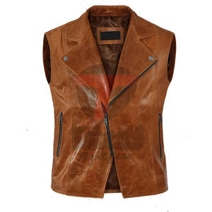 Chaleco de cuero genuino de alta calidad para hombre, transpirable, con cuello en V, estilo informal, Otoño, sin mangas, ropa exterior, logotipo personalizable personalizado - Product Image 1