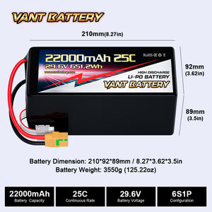 VANT Drone pili 6S 22.2V 8S 29.6V <span class=keywords><strong>Lipo</strong></span> pil <span class=keywords><strong>22000mAh</strong></span> 25C/ 100C HV FPV pil için 7-8 inç 400-450mm X8 10 inç Drones - Product Image 4