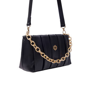 Bolso de hombro de cuero a rayas-negro - Product Image 6