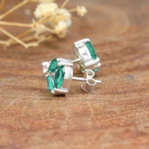 Natural Lab Grown <b>Emerald</b> Earrings For Women Silver Handcrafted Minimalist Vintage <b>Emerald</b> Earrings - Product Image 3