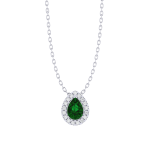 Colgante de Plata de Ley Chapado en Oro Amarillo con Esmeralda en Corte Pera, Diamantes y Circonitas, Estilo Moderno, Cadena de 18 Pulgadas, Ortodoxo, 8.0 mm - Product Image 4