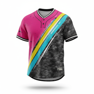 Camiseta de Béisbol con Estampado de Transferencia de Calor Completa - Diseño Dinámico de Rayo Rosa/Amarillo, Patrón 3D, Secado Rápido, Unisex - Product Image 5