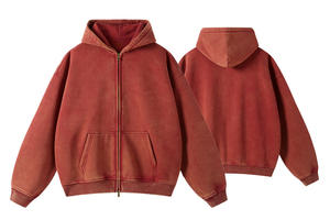 Sudadera con capucha para hombre, 340 g/m², forro polar 100% algodón, corte holgado, gruesa, extragrande, color liso, con cremallera, alta calidad, lavado ácido vintage, invierno - Product Image 4