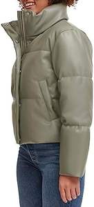 แจ็กเก็ตหนังวีแกนแบบสั้นสำหรับผู้หญิงมีฮู้ดผ้าแคนวาสสำหรับฤดูหนาว - Product Image 3