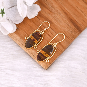 Nouveauté Boucles d'oreilles en pierre précieuse jaspe Malinga bohème Vente chaude Boucles d'oreilles pendantes en laiton plaqué argent pour femmes Cadeaux Bijoux - Product Image 3