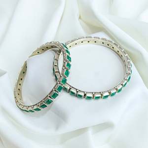 Aasma 925 Sterling Silver Geometric Women's Fine <b>Bangle</b> with Channel <b>Set</b> Emerald Cut Semi-Precious Emerald Stone Everyday Wear - Product Image 3