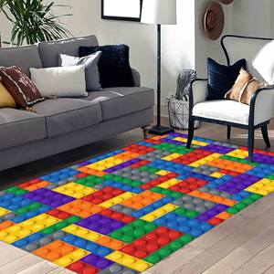 Tapis colorés en blocs de construction, tapis pour chambre d'enfant, tapis pour chambre des enfants, avec tapis moelleux à poils longs - Product Image 3