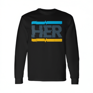 T-Shirt a Maniche Lunghe Her Glitch Retro Gamma Blue, Stile Streetwear per Promozioni - Product Image 2