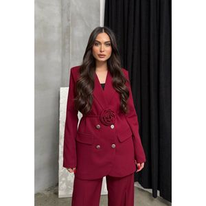 Giacca da donna con doppio Blazer tailleur pantalone con dettaglio di bottoni e gamba larga compresi gli accessori - Product Image 2