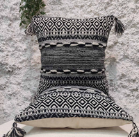 MORE Housse de coussin carrée de luxe bohème tissée à la main 100% coton 20x20in 18x18in motif à franges Décoration maison et hôtel Fabriqué en Inde